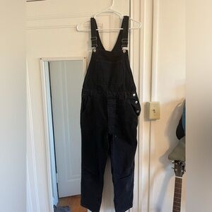 Top shop black denim overalls